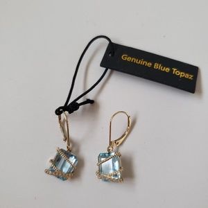 Gemolio 14K Yellow Gold 6CTW Blue Topaz Diamond Drop Earrings